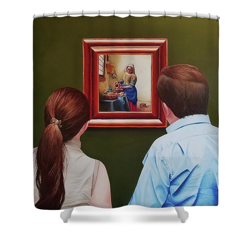 Vermeer Shower Curtain featuring the painting Viewing Vermeer by Vic Ritchey