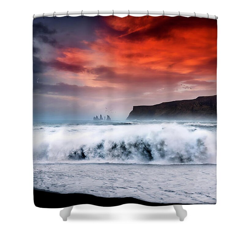 Sunset Shower Curtain featuring the photograph Vik at Sunset by Philippe Sainte-Laudy