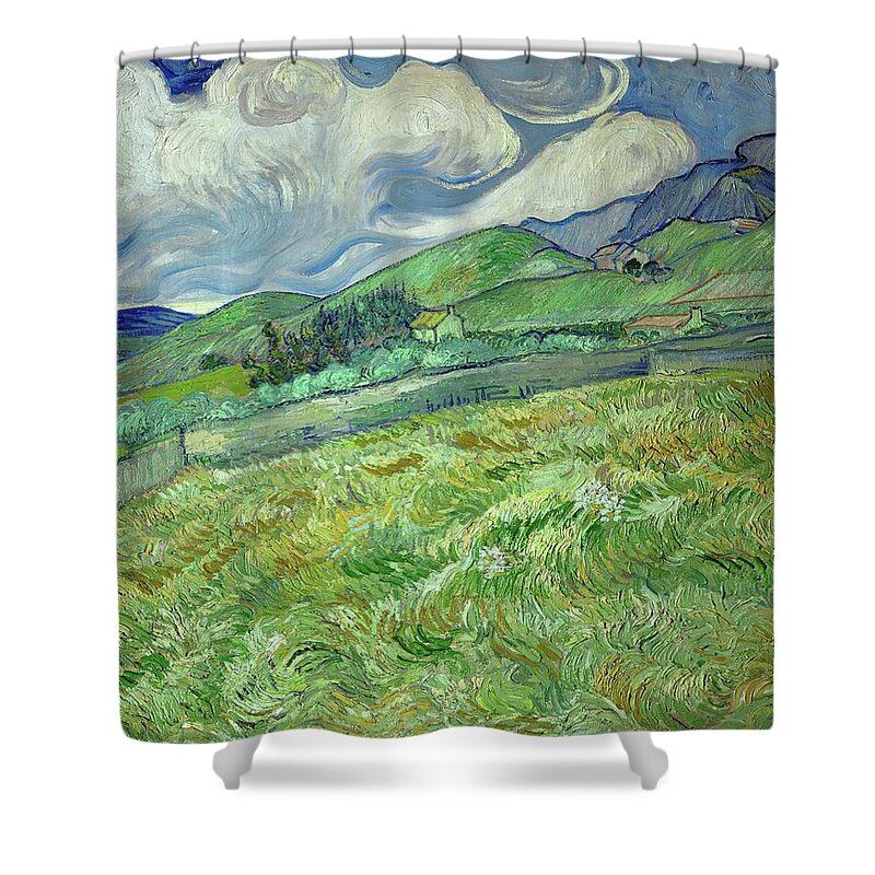 Painting. Oil On Canvas Shower Curtain featuring the painting VINCENT VAN GOGH Landscape from Saint-Remy. Date/Period 1889. Painting. Oil on canvas. by Vincent Van Gogh