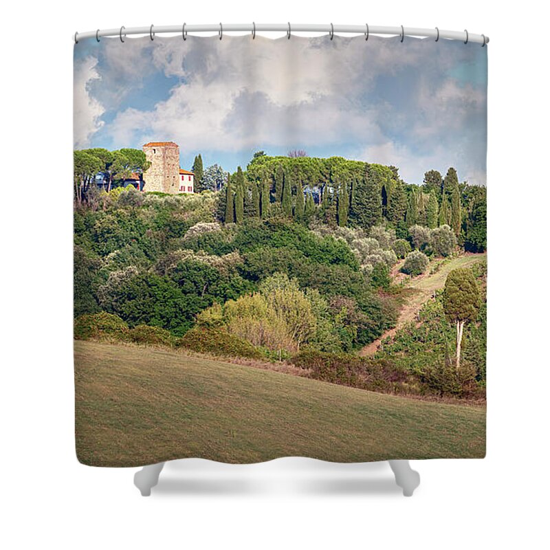 Tuscany Shower Curtain featuring the photograph Vineyard Morning Tuscany Italy by Joan Carroll