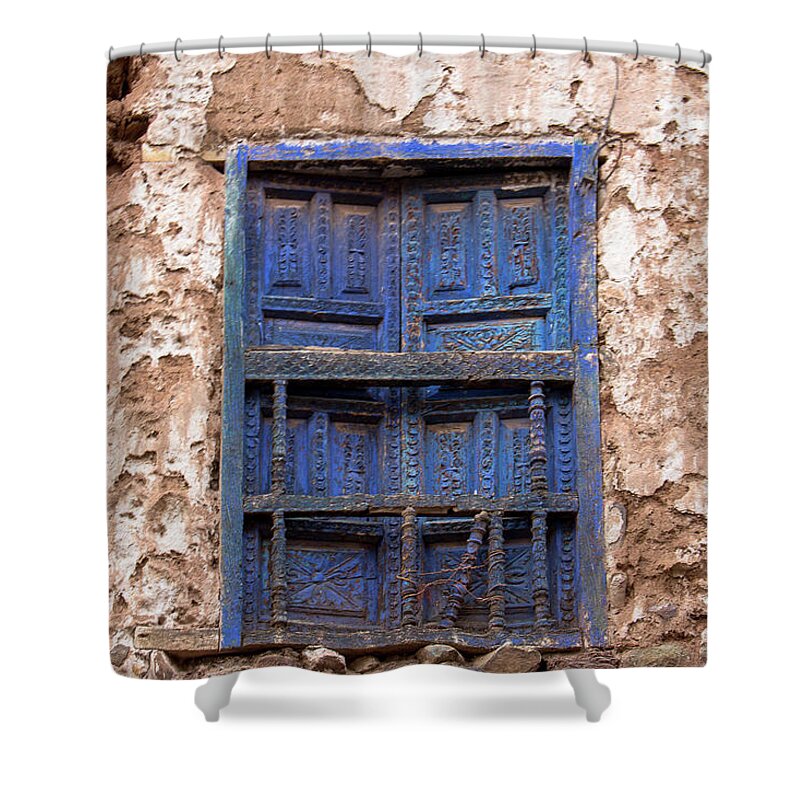 Shutters Shower Curtain featuring the photograph Vintage Blue Shutters by Amy Sorvillo