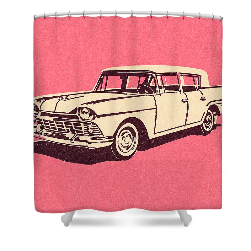 Auto Shower Curtain featuring the drawing Vintage Car on Pink Background by CSA Images
