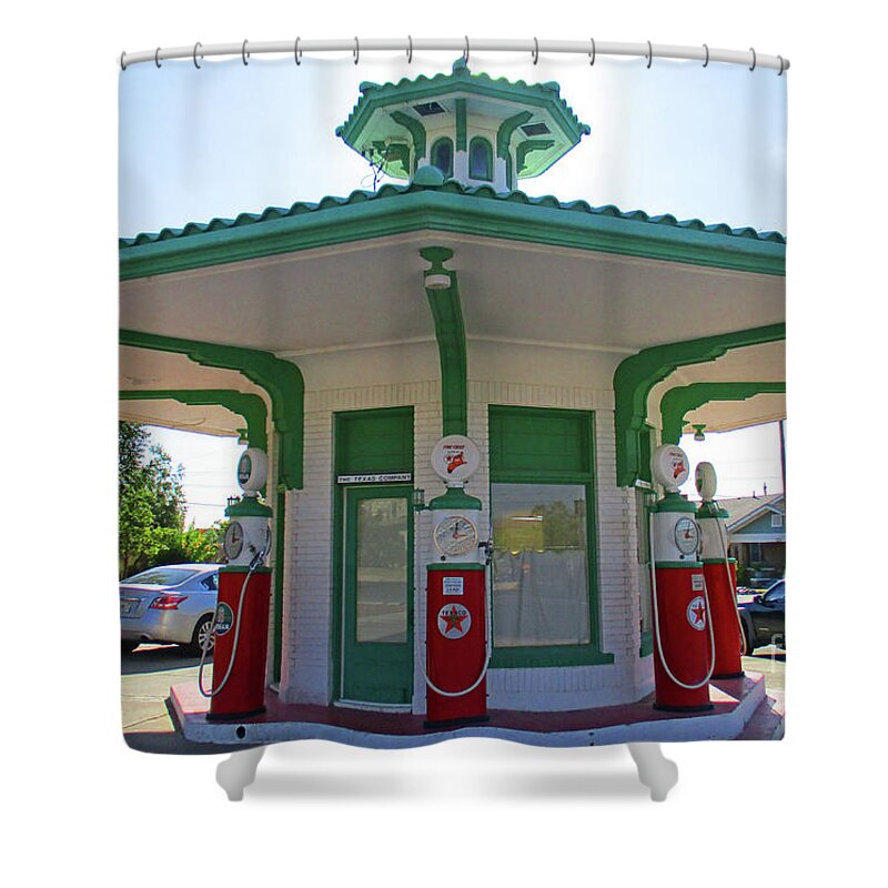 El Paso Shower Curtain featuring the photograph Vintage El Paso Gas Station 1 by Randall Weidner