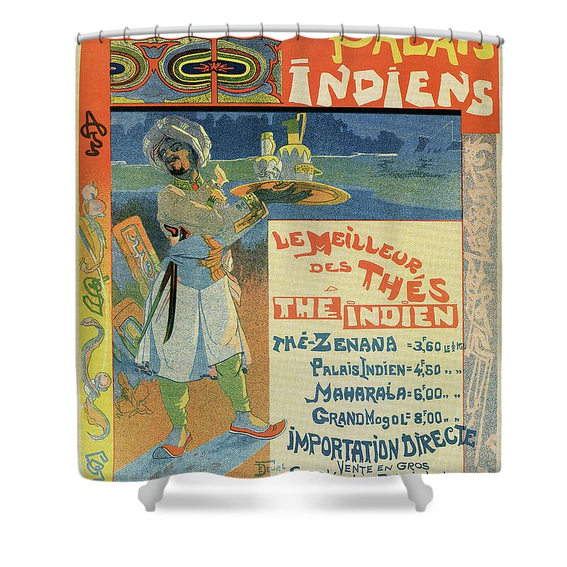 Old Shower Curtain featuring the drawing Vintage French Indian Tea advertisement by Heidi De Leeuw
