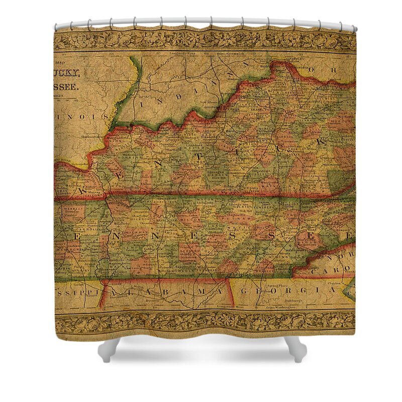 Vintage Shower Curtain featuring the mixed media Vintage Map of Kentucky and Tennessee by Design Turnpike