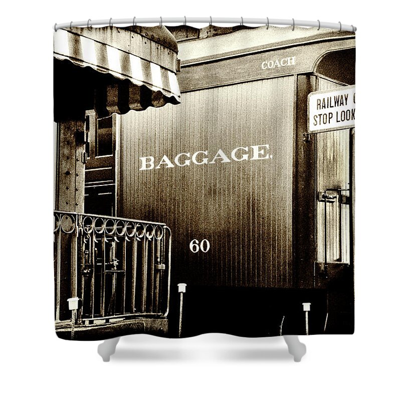 Railroad Shower Curtain featuring the photograph Vintage - Railroad Baggage Car - B W by Paul W Faust - Impressions of Light