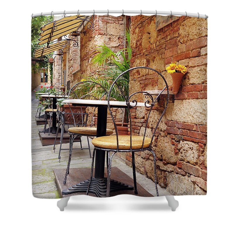 Celebration Shower Curtain featuring the photograph Vintage Restaurant In Italian Alley by Lisa-blue