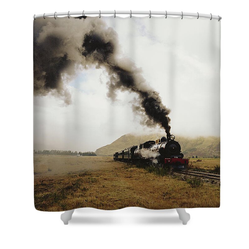 Black Color Shower Curtain featuring the photograph Vintage Steam Locomotive by Blasius Erlinger