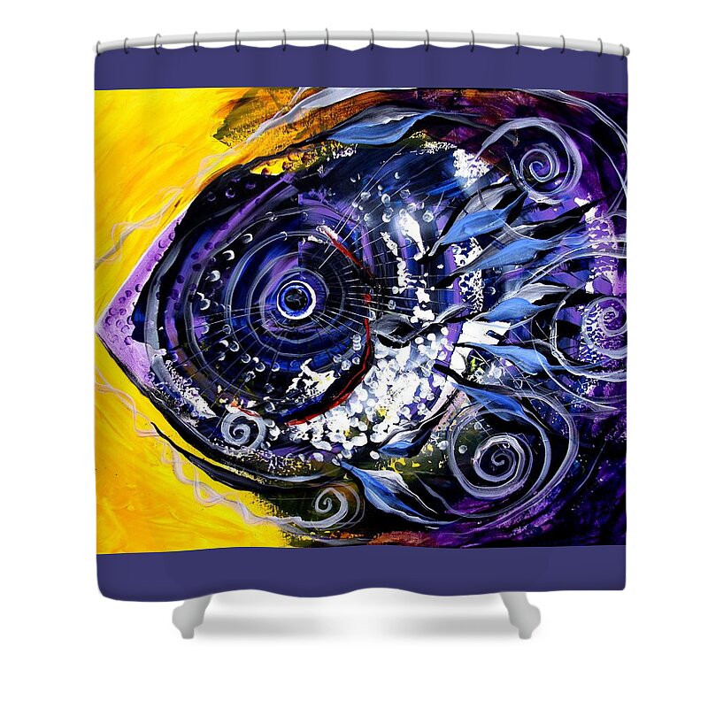Fish Shower Curtain featuring the painting Violet Tri-Fish by J Vincent Scarpace