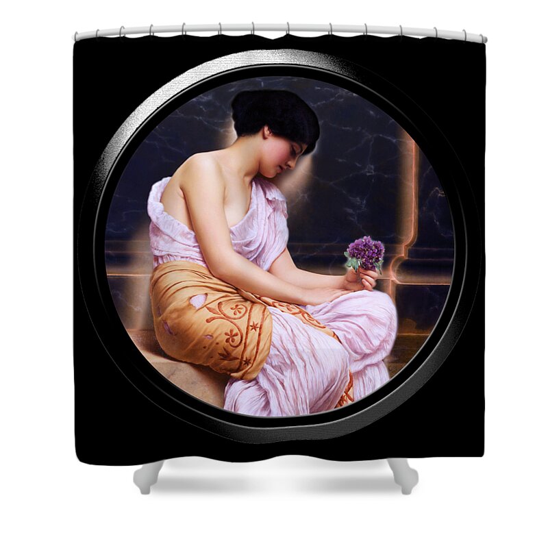 Young Girl Shower Curtain featuring the painting Violets, Sweet Violets by John Godward LM Shift by Rolando Burbon