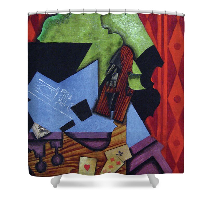 Violin Shower Curtain featuring the painting Violin & Playing Cards by Juan Gris