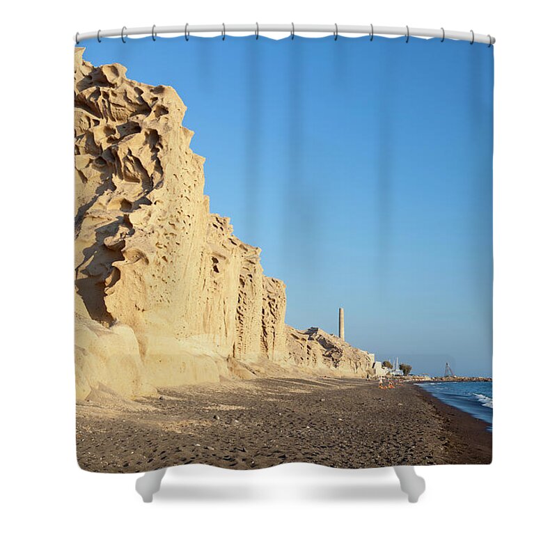 Greek Culture Shower Curtain featuring the photograph Vlychada Beach, Santorini by Michaelutech