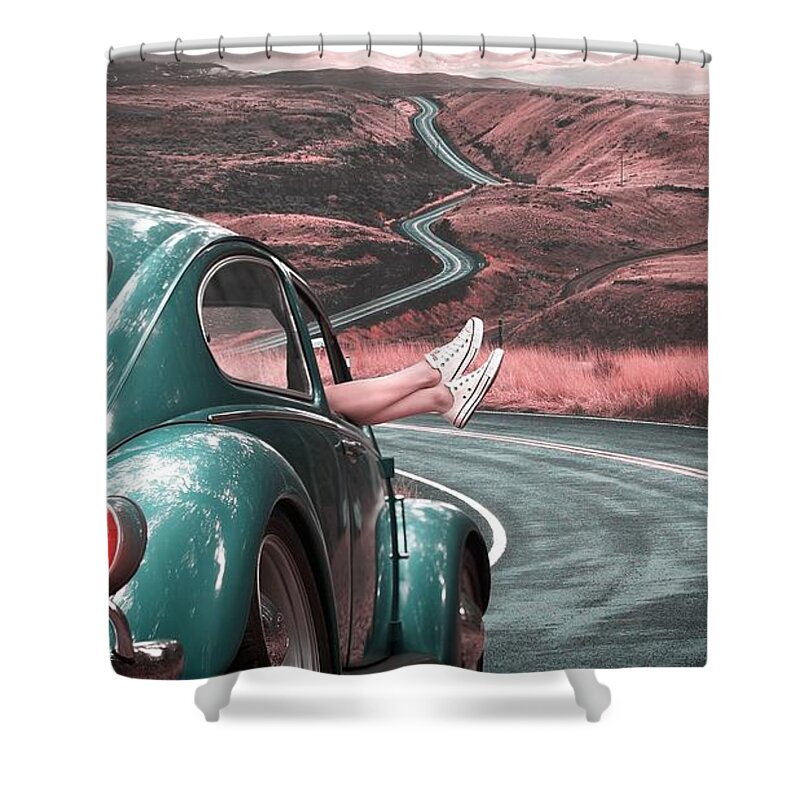 Ultra Hd Shower Curtain featuring the photograph Beetle On Country Road Ultra HD by Hi Res