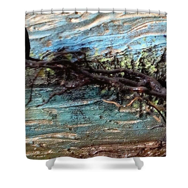 Vulture Shower Curtain featuring the mixed media Vulture with Impasto Sky by Roger Swezey