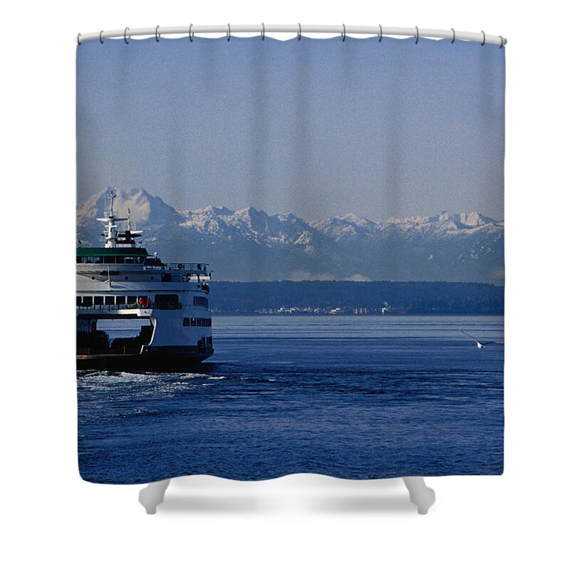 Seascape Shower Curtain featuring the photograph Wa State Ferry Nearing Colman, Seattle by Lonely Planet