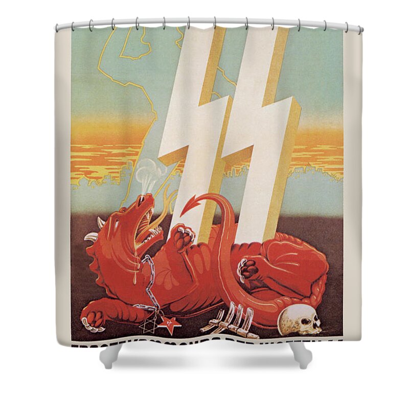 Propaganda Shower Curtain featuring the painting Waffen SS Recruitment by Harald Damsleth