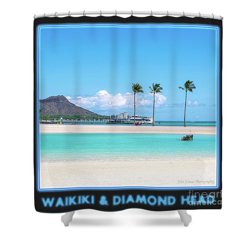Waikiki Shower Curtain featuring the photograph Waikiki and Diamond Head Gallery Button by Aloha Art