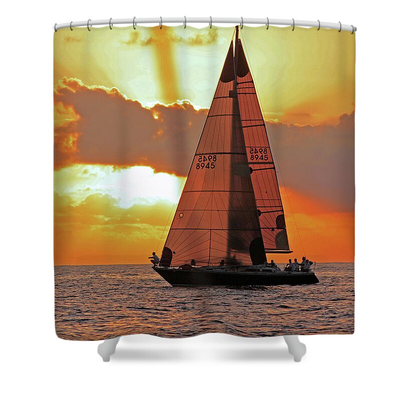 Sunset Shower Curtain featuring the photograph Waikiki Sailing Sunset by Robin Valentine