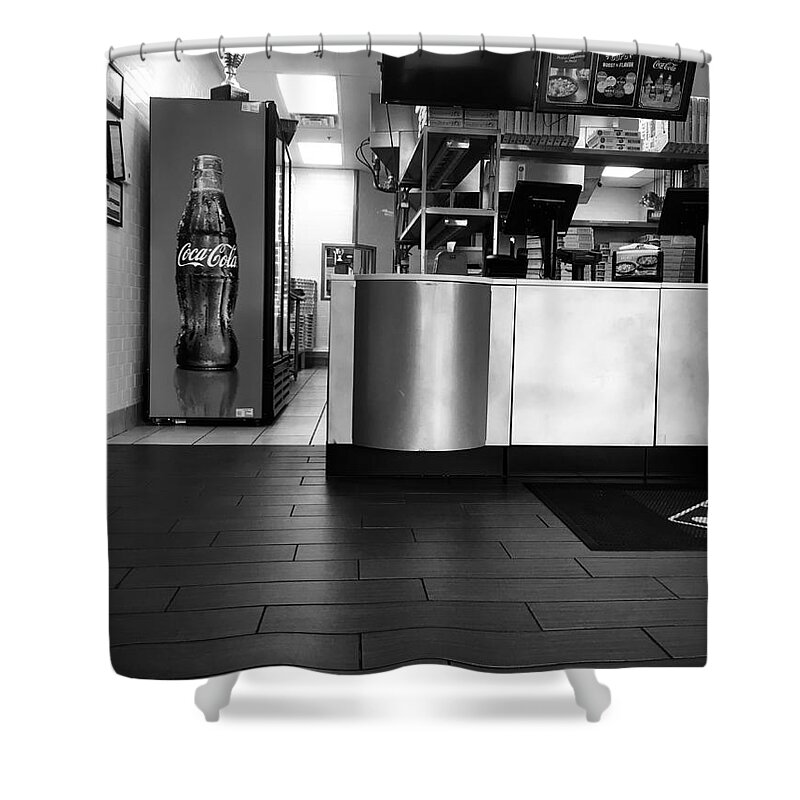 Dominos Shower Curtain featuring the pyrography Waiting for my pizza by WaLdEmAr BoRrErO