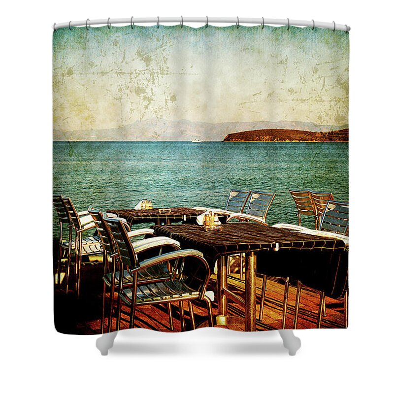 Tables Shower Curtain featuring the photograph Waiting for the right people by Milena Ilieva