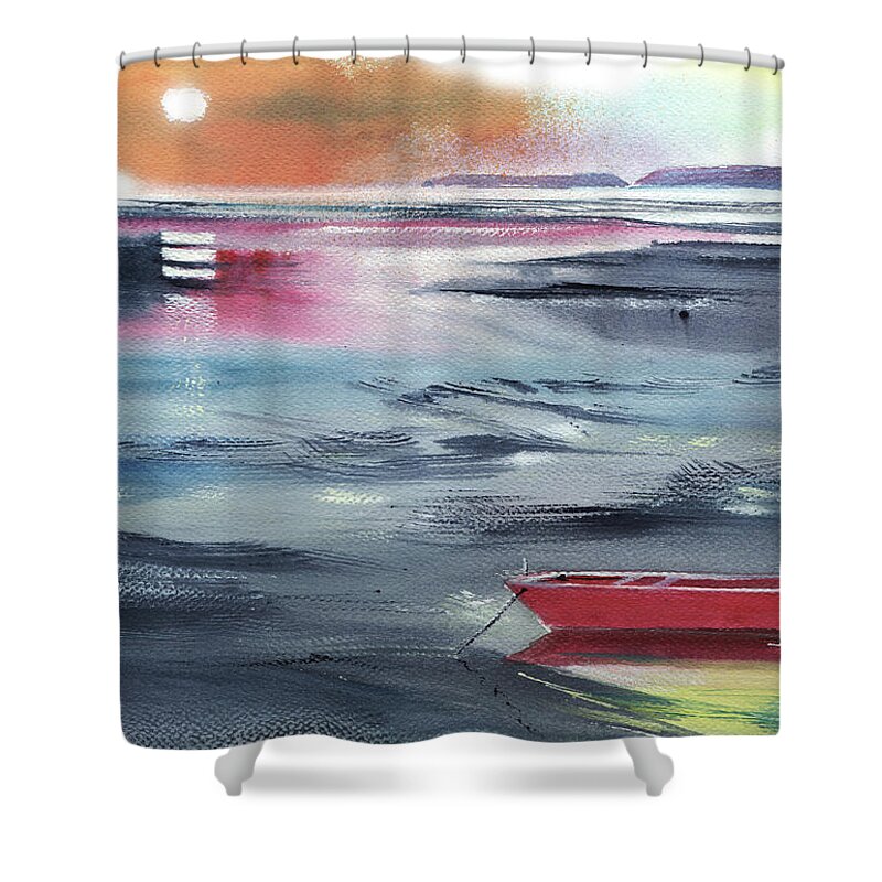 Nature Shower Curtain featuring the painting Waiting For The Tide by Anil Nene