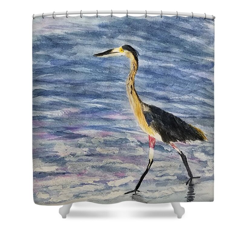 Herons Shower Curtain featuring the painting Walk on the beach by Ann Frederick