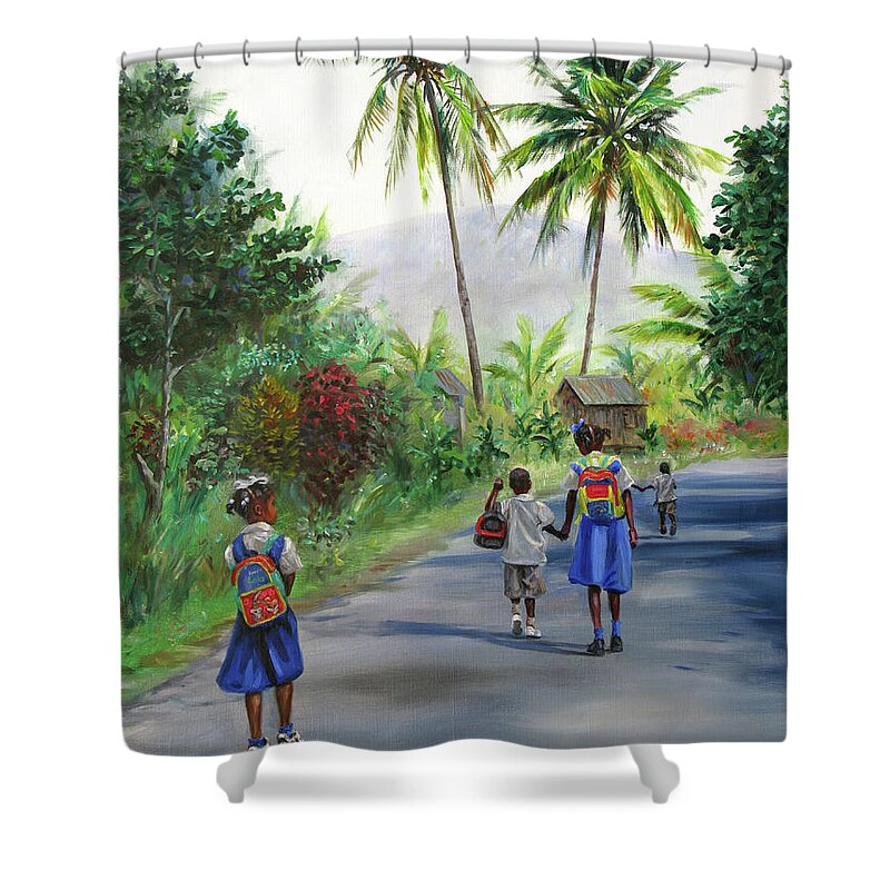 Caribbean Art Shower Curtain featuring the painting Walking Home 2 by Jonathan Gladding