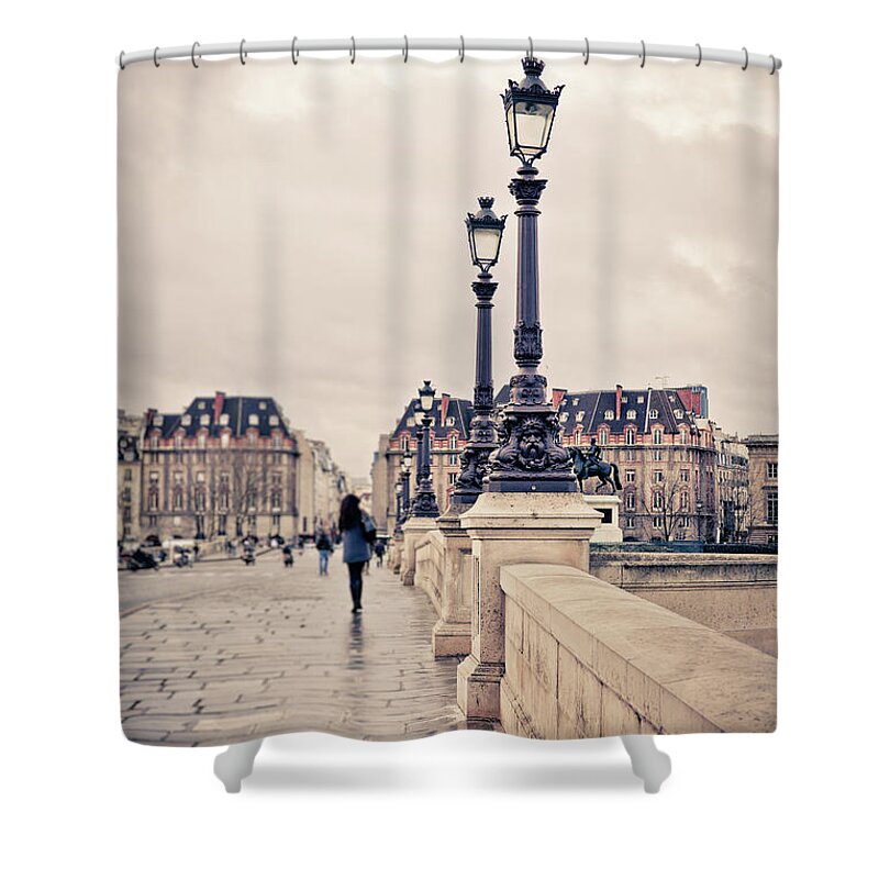 People Shower Curtain featuring the photograph Walking In Pont Neuf, Paris, France by Zodebala
