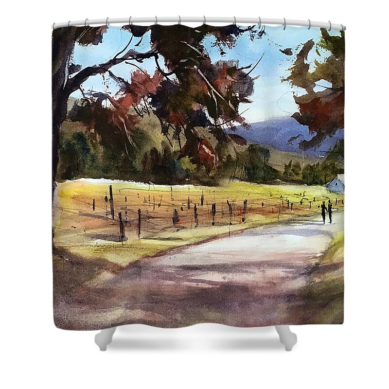Landscape Shower Curtain featuring the painting Walking in Wine Country by Judith Levins