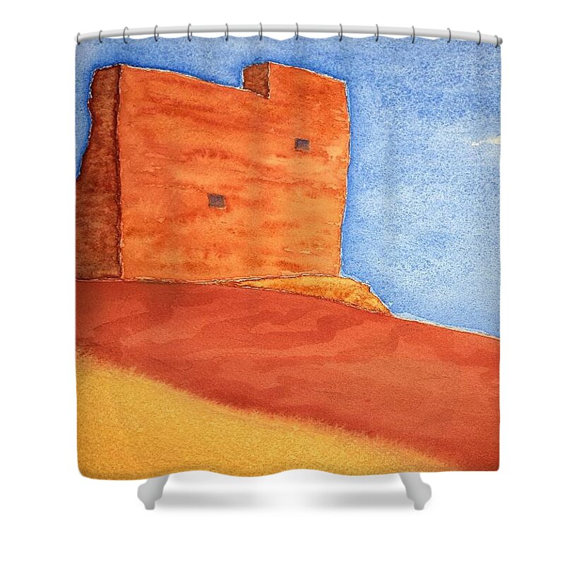 Watercolor Shower Curtain featuring the painting Wall of Lore by John Klobucher