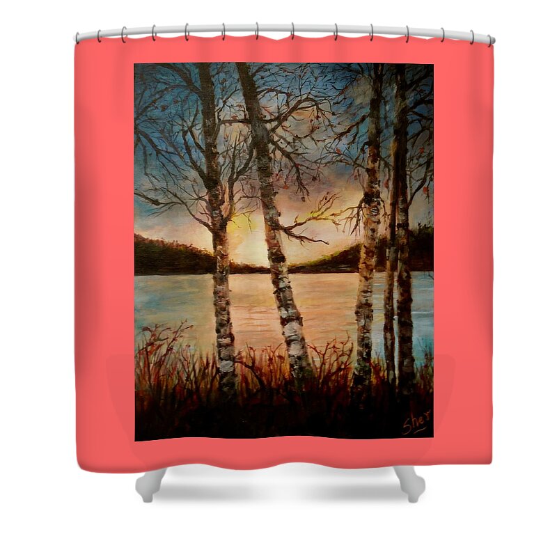Seascape Shower Curtain featuring the painting Warm Fall Day by Sher Nasser
