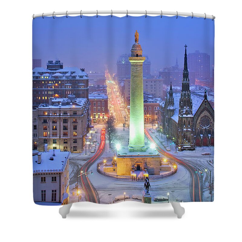 Downtown District Shower Curtain featuring the photograph Washington Monument, Mount Vernon by Greg Pease