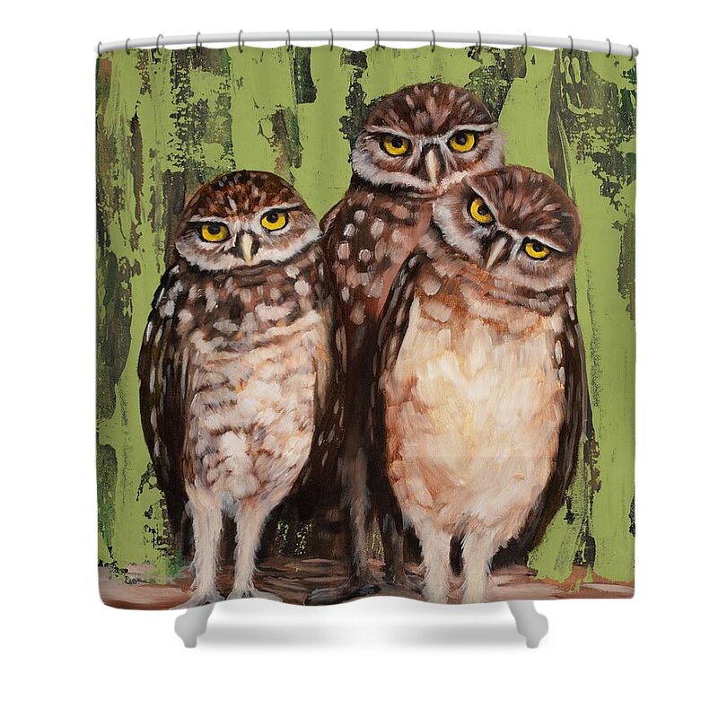 Owls Shower Curtain featuring the painting Watchful Eyes by Sandi Snead
