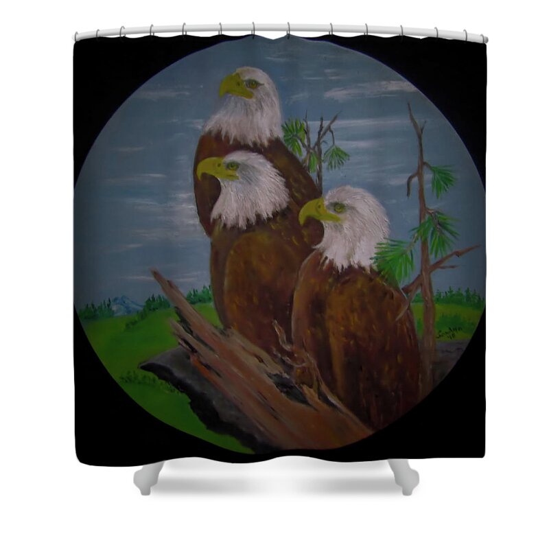 Bald Eagles Shower Curtain featuring the painting Watching by Sandra Maddox