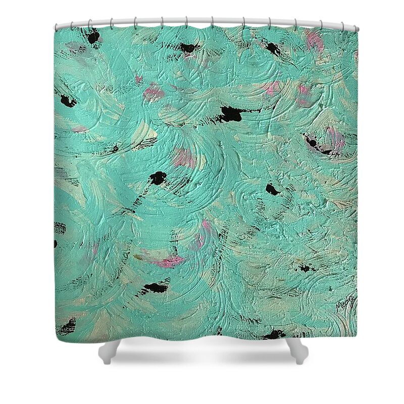 Game Water Sea Sun Turquoise Shower Curtain featuring the painting Water Game by Medge Jaspan