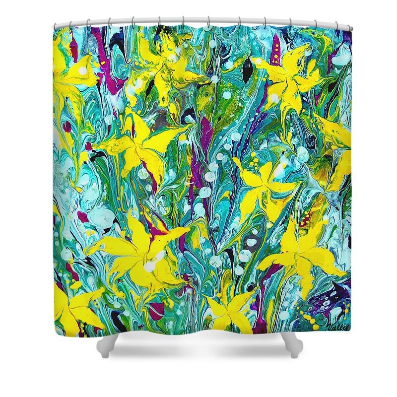 Lilies Shower Curtain featuring the painting Water Lilies by Vallee Johnson
