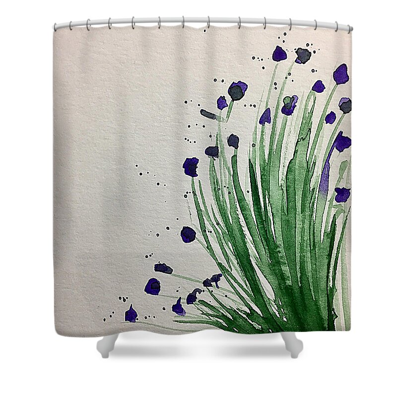 Watercolor Shower Curtain featuring the painting Watercolor Abstract Purple Flowers by Britta Zehm