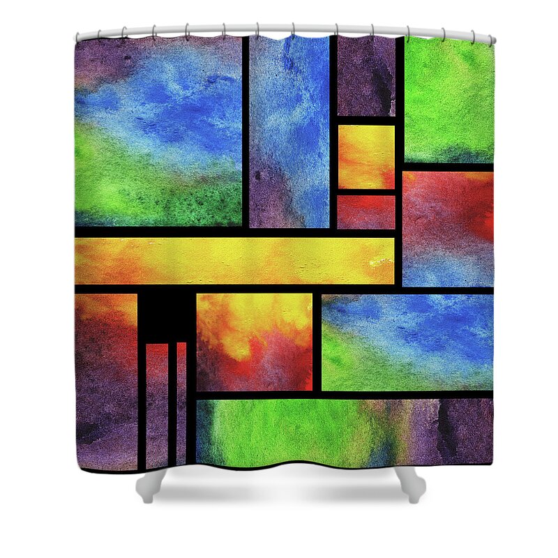 Blocks Shower Curtain featuring the painting Watercolor Bright Vivid Geometry Blocks Abstract V by Irina Sztukowski