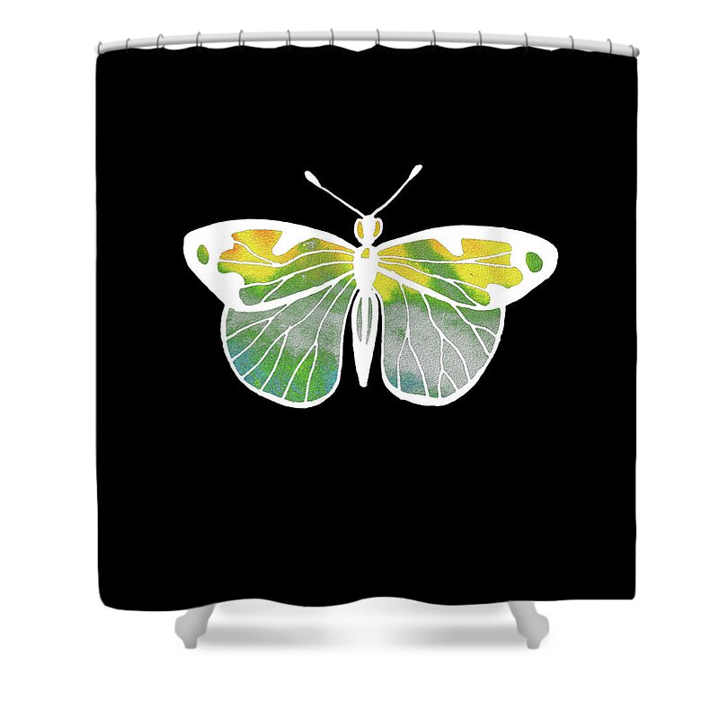 Butterfly Shower Curtain featuring the painting Watercolor Butterfly On Black III by Irina Sztukowski