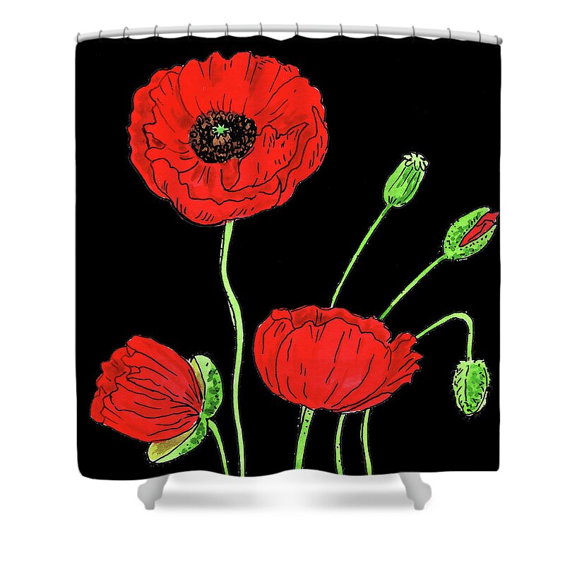Red Shower Curtain featuring the painting Watercolor Flower Red Poppy by Irina Sztukowski
