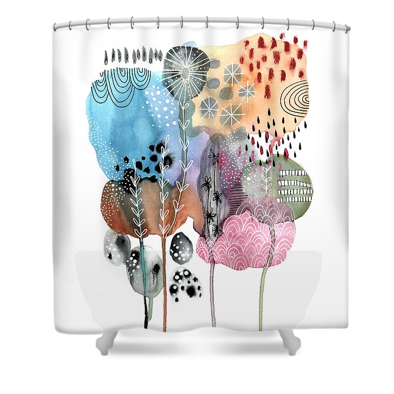 Watercolor Shower Curtain featuring the mixed media Watercolor Forest by Lucie Duclos