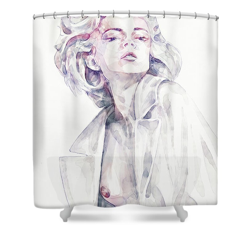54ka Shower Curtain featuring the painting Watercolor Girl Portrait Drawing by Dimitar Hristov