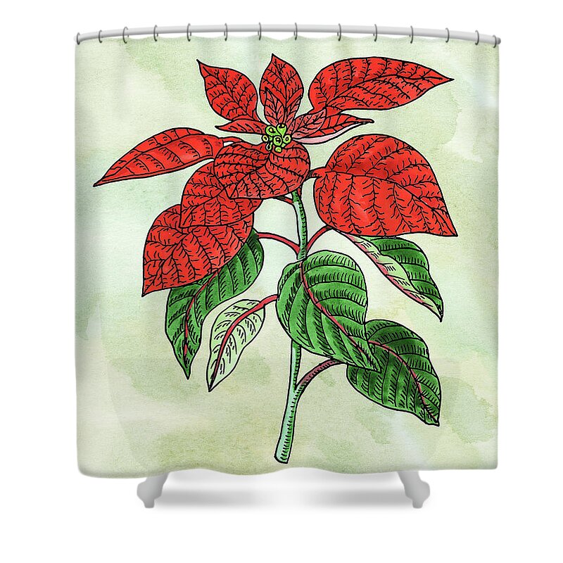 Red Shower Curtain featuring the painting Watercolor Poinsettia Plant Botanical by Irina Sztukowski
