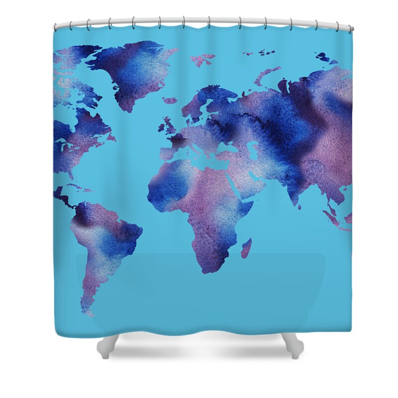 World Shower Curtain featuring the painting Watercolor Silhouette World Map Colorful PNG VIII by Irina Sztukowski