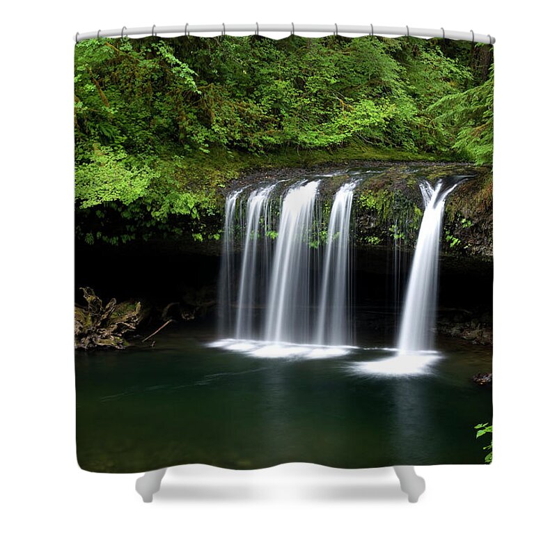 Scenics Shower Curtain featuring the photograph Waterfall Flowing Over Columnar Basalt by Blackestockphoto