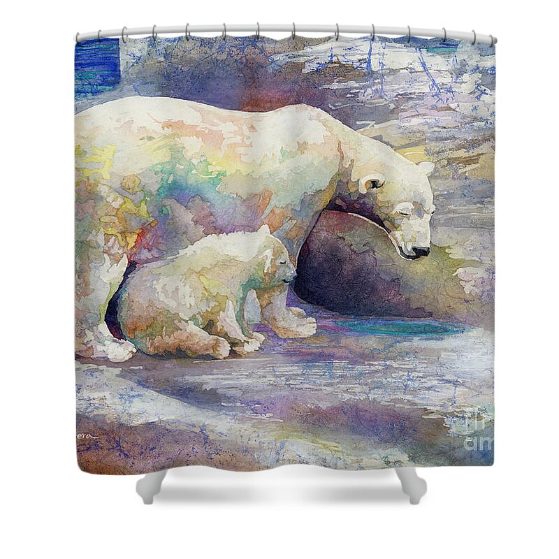 Polar Bear Shower Curtain featuring the painting Watering Hole by Hailey E Herrera
