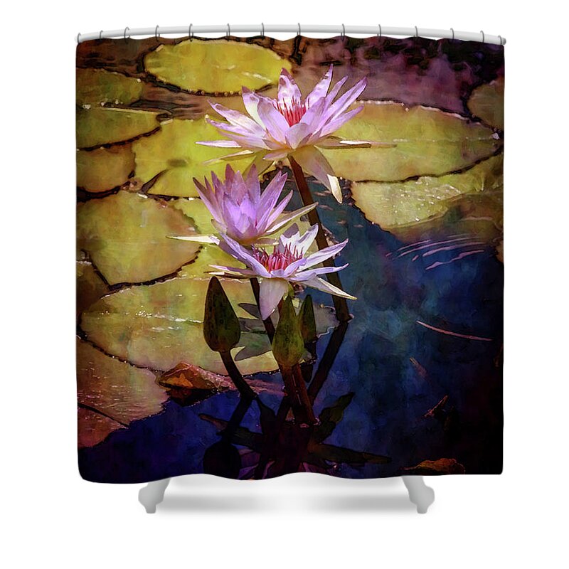 Impressionist Shower Curtain featuring the photograph Waterlily Bouquet 2922 IDP_6 by Steven Ward