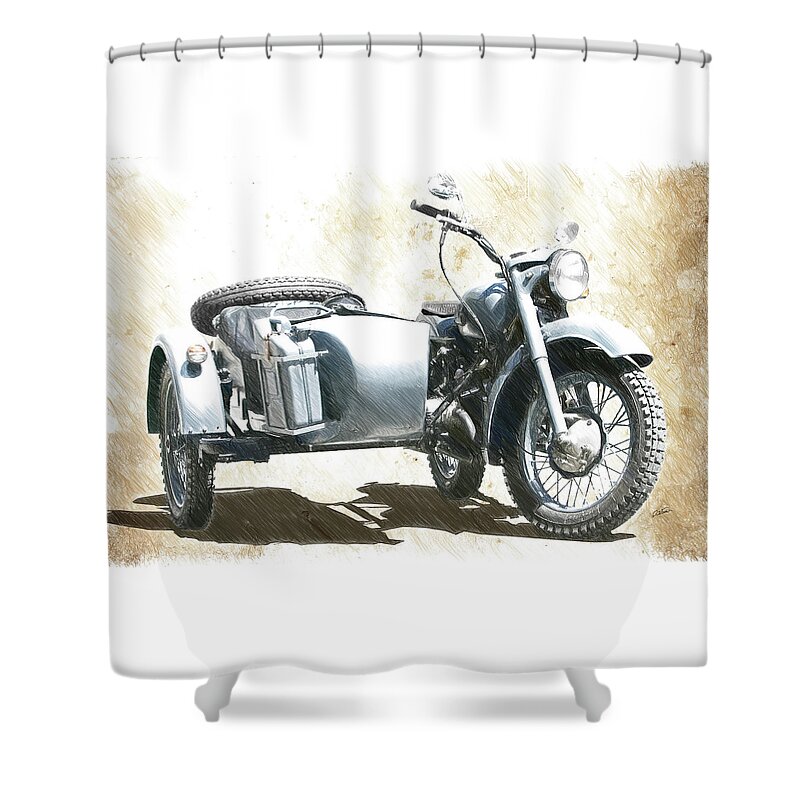 Motorcycle Shower Curtain featuring the drawing Wehrmacht BMW 500 with Sidecar - DWP4344066 by Dean Wittle