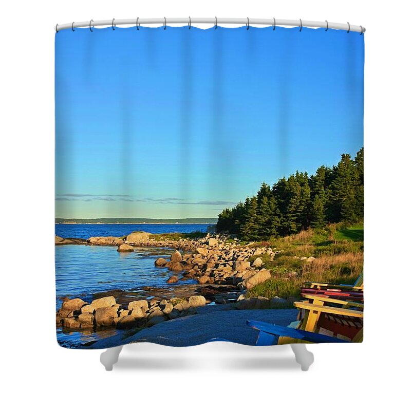 Peggy's Cove Shower Curtain featuring the photograph Welcome to Peggy's Cove by Tatiana Travelways