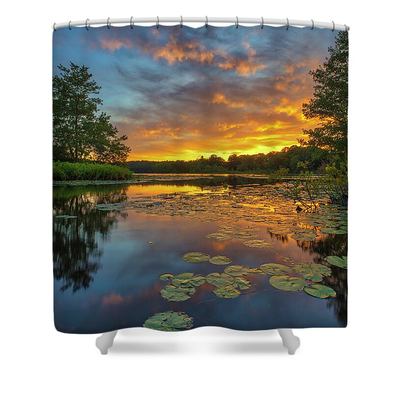 Water Lily Pads Shower Curtain featuring the photograph Wellesley Lake Waban Sunset by Juergen Roth